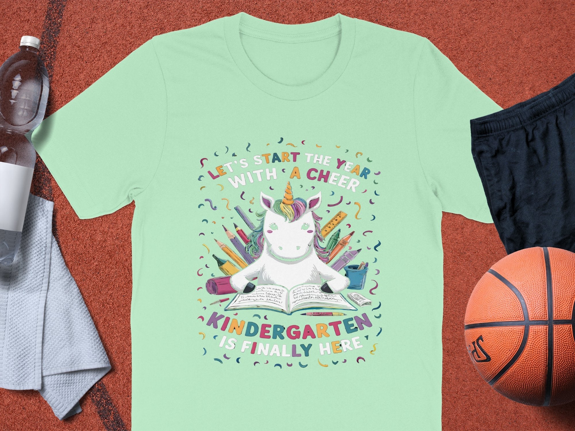 Let's Start The Year With A Cheer Kindergarten Is Finally Here Cute Unicorn Back To School T - Shirt - Miramor