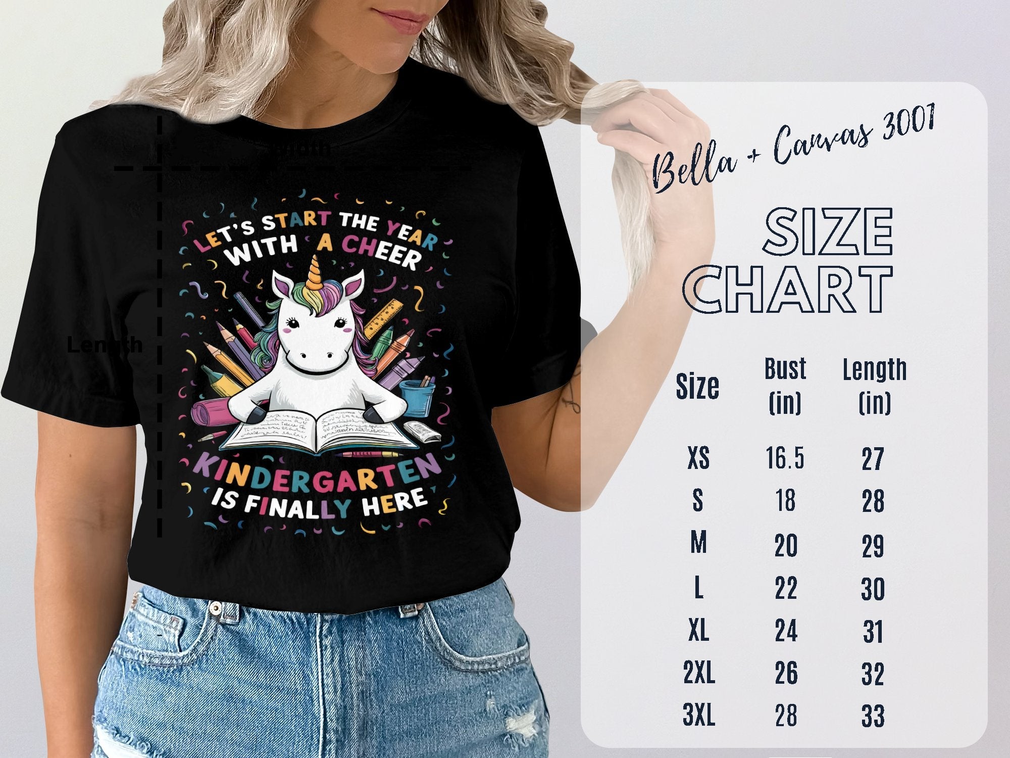 Let's Start The Year With A Cheer Kindergarten Is Finally Here Cute Unicorn Back To School T - Shirt - Miramor