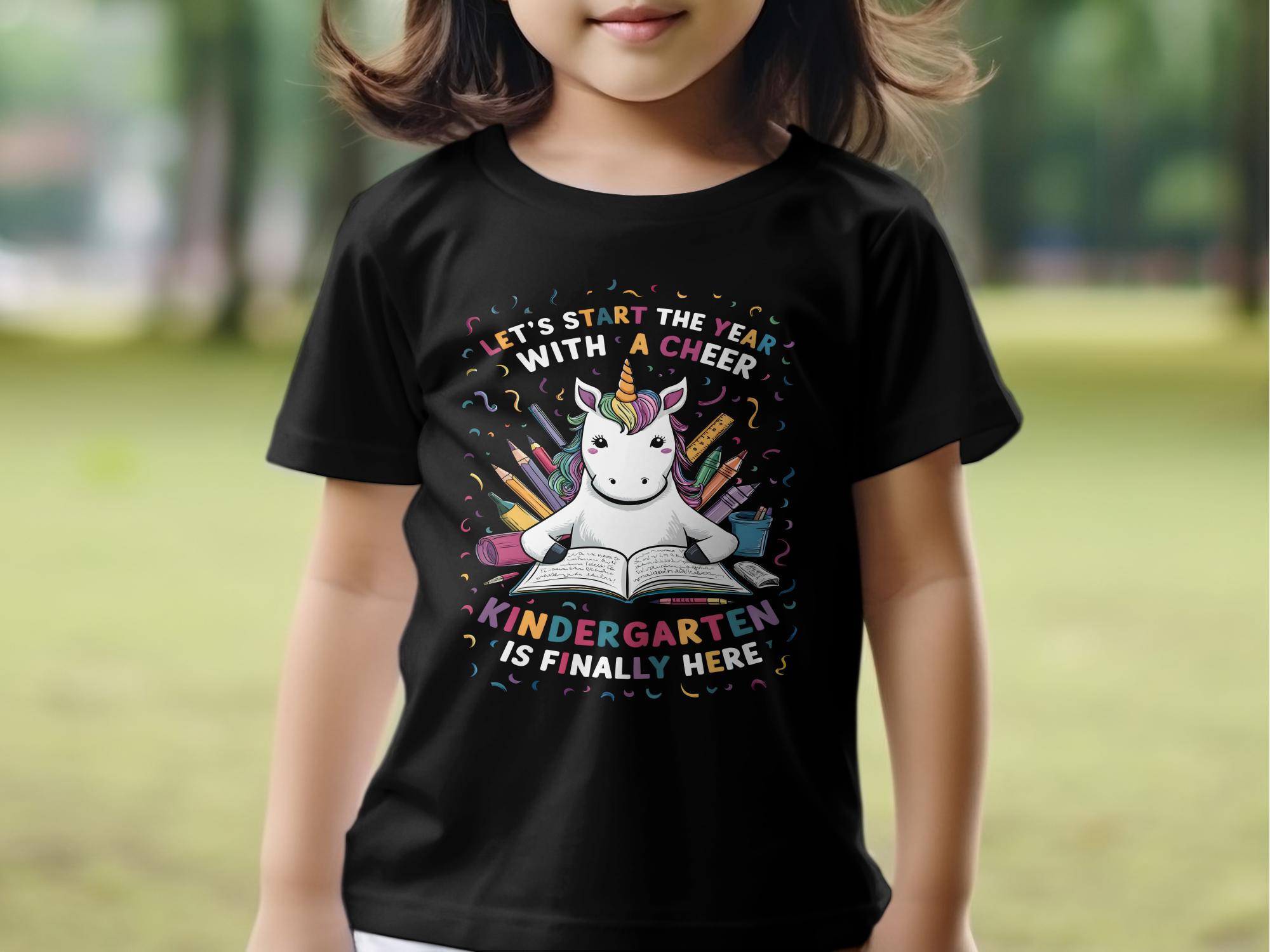 Let's Start The Year With A Cheer Kindergarten Is Finally Here Cute Unicorn Back To School T - Shirt - Miramor