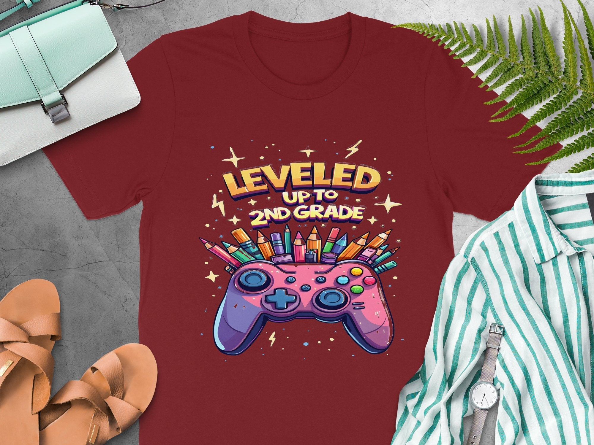 Leveled Up to 2nd Grade Shirt, Video Game Controller T - Shirt, Back to School Gamer Tee, Gaming School Shirt for Kids, Educational Gift - Miramor