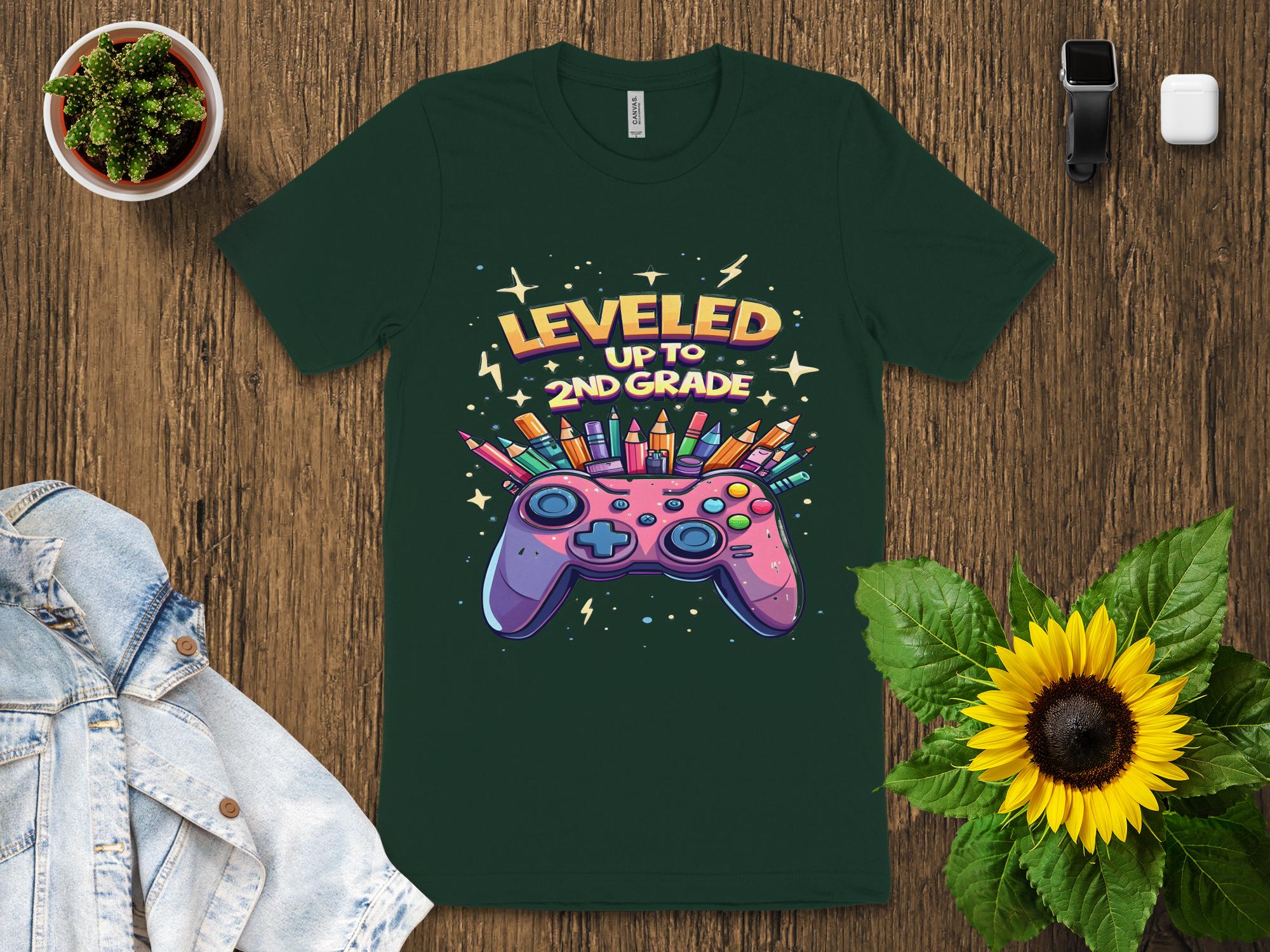 Leveled Up to 2nd Grade Shirt, Video Game Controller T - Shirt, Back to School Gamer Tee, Gaming School Shirt for Kids, Educational Gift - Miramor