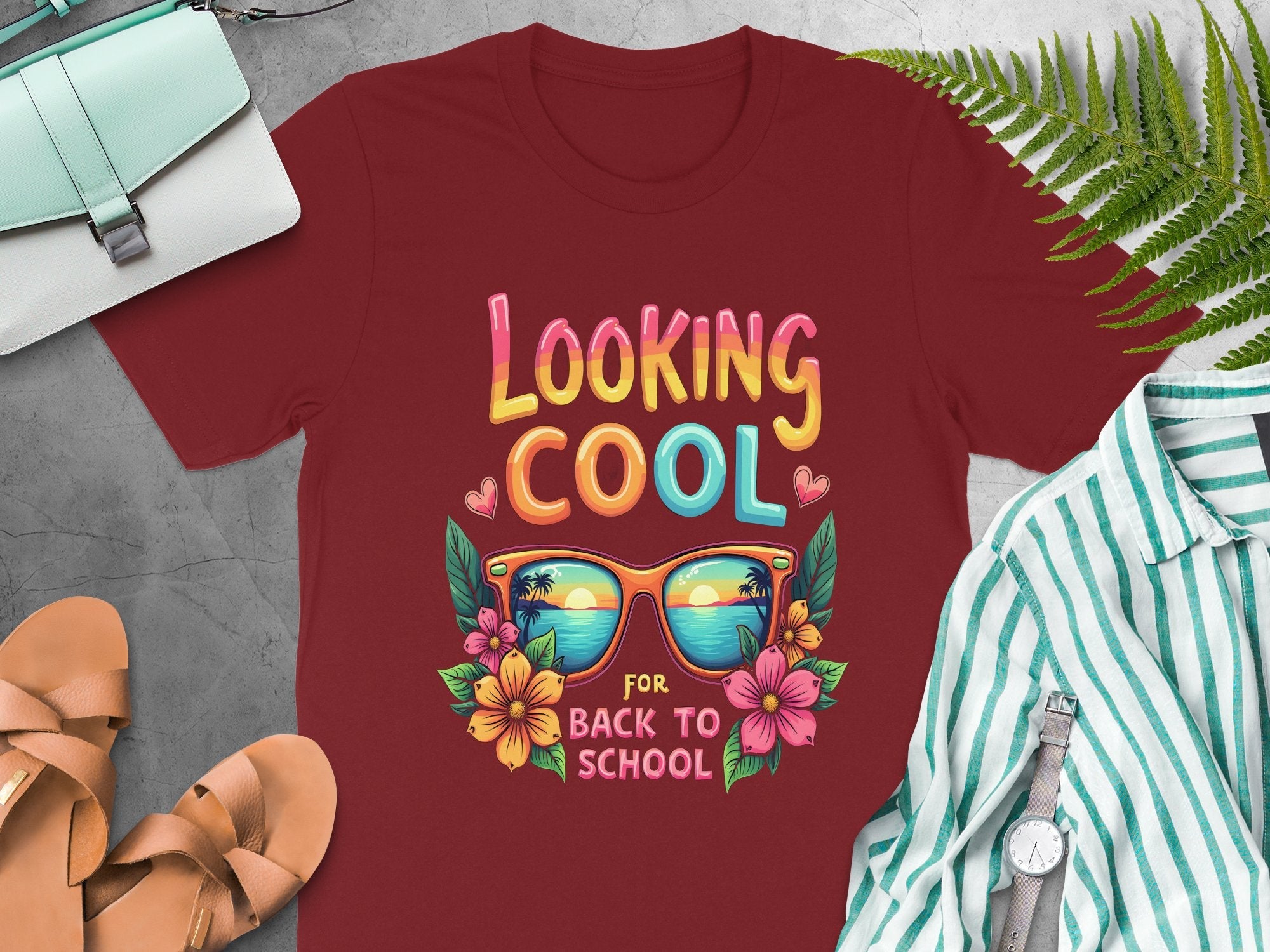 Looking Cool For Back To School T - Shirt, Cool Sunglasses Design Tee, Summer Beach Vibes, Fun Back To School T - Shirt, Trendy T - Shirt - Miramor