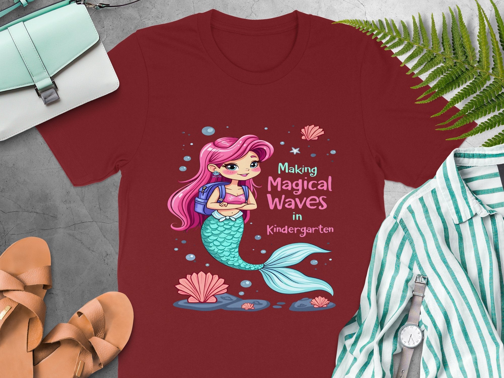 Mermaid Kindergarten Shirt, Making Magical Waves T - Shirt, Cute Back to School Top, Kids First Day of Kindergarten Tee - Miramor