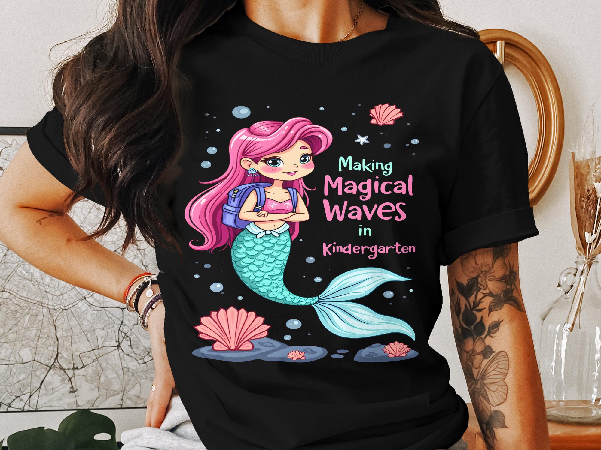 Mermaid Kindergarten Shirt, Making Magical Waves T - Shirt, Cute Back to School Top, Kids First Day of Kindergarten Tee - Miramor