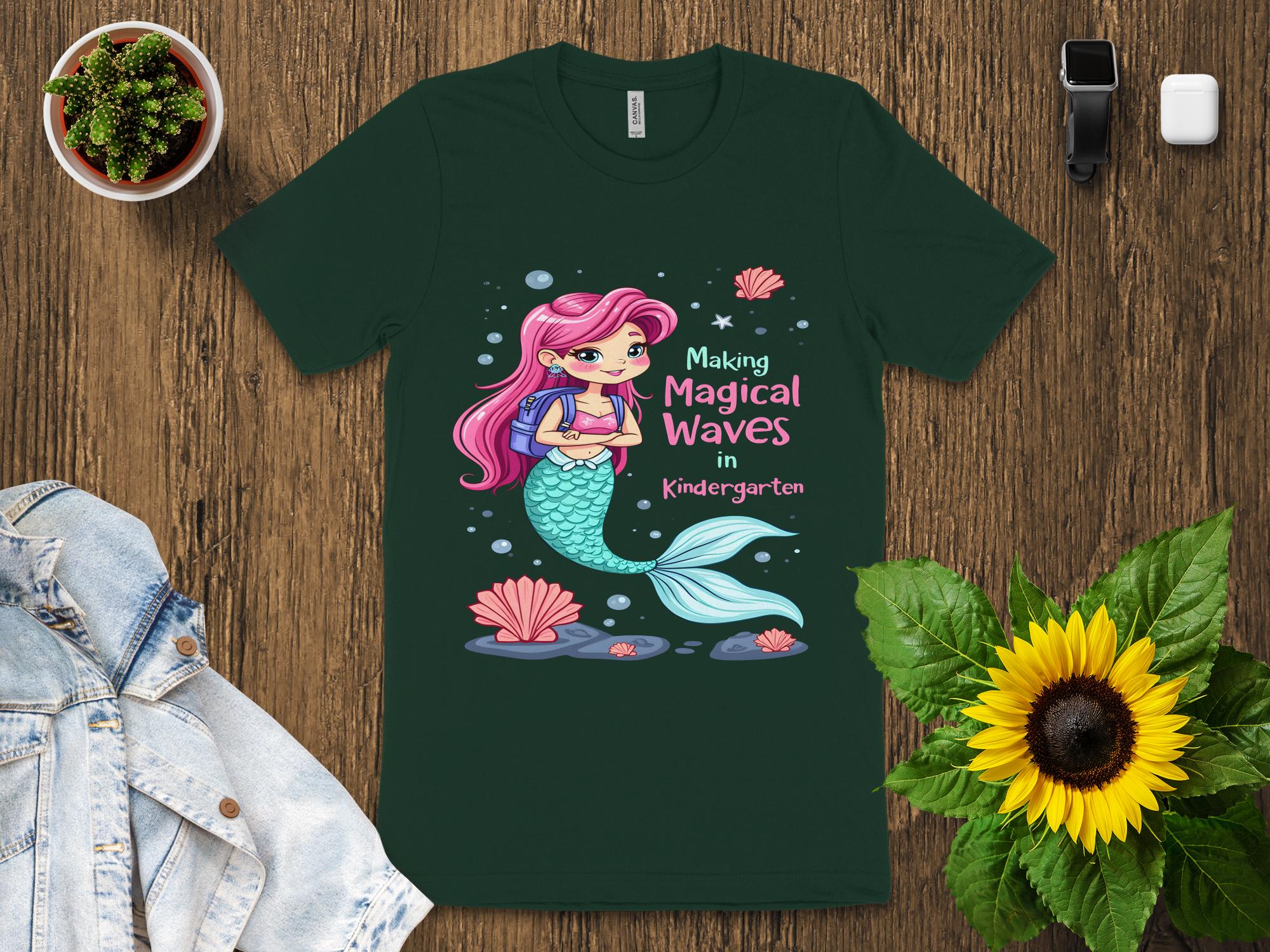 Mermaid Kindergarten Shirt, Making Magical Waves T - Shirt, Cute Back to School Top, Kids First Day of Kindergarten Tee - Miramor