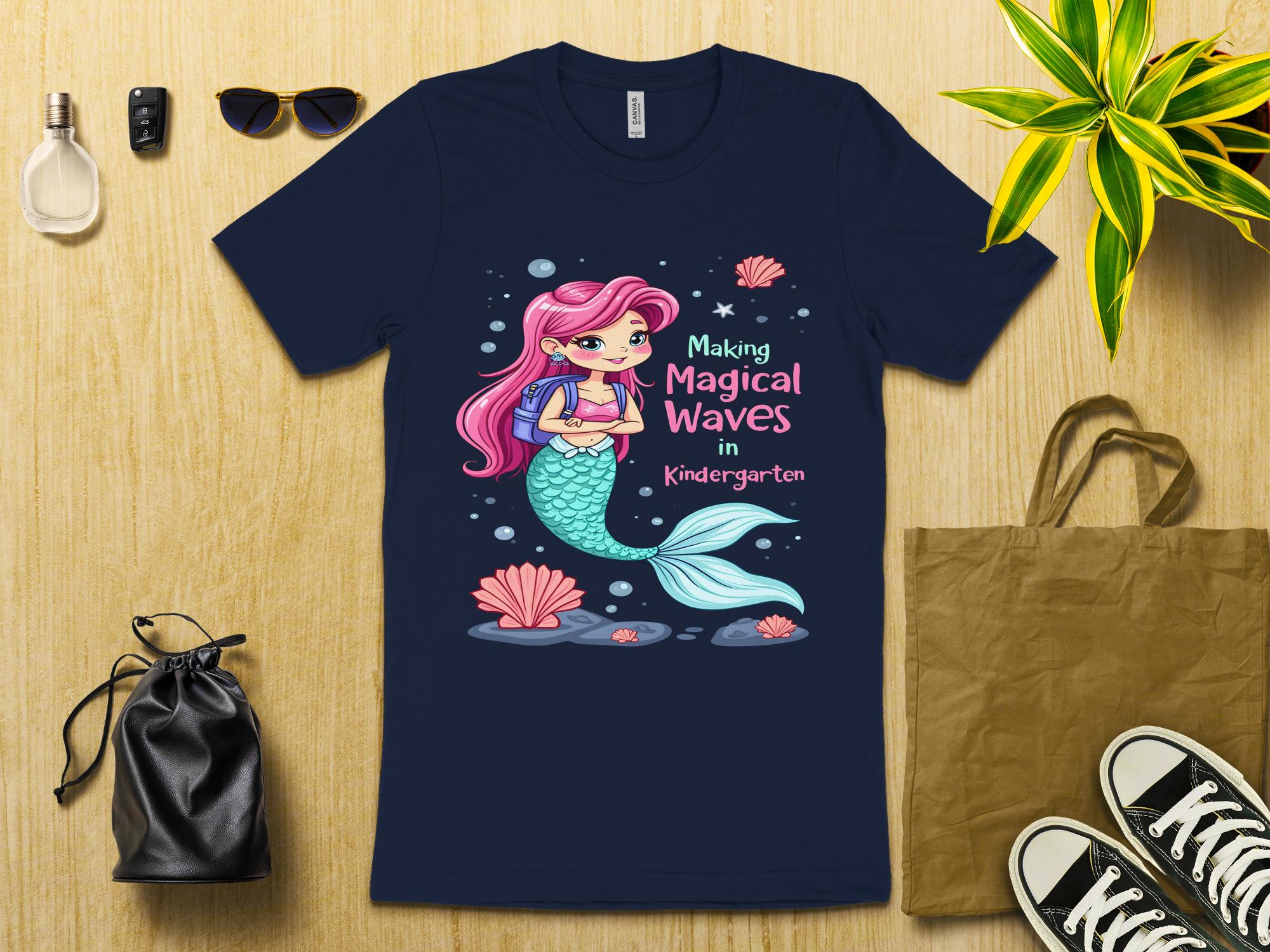 Mermaid Kindergarten Shirt, Making Magical Waves T - Shirt, Cute Back to School Top, Kids First Day of Kindergarten Tee - Miramor