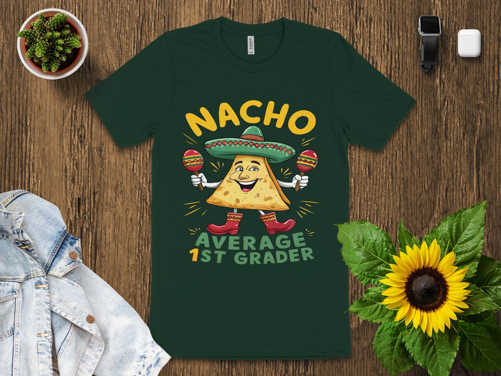 Nacho Average 1st Grader T - Shirt, Funny First Grade Shirt, Cute Nacho Themed Tee, 1st Grader Gift, School Shirt For Kids - Miramor