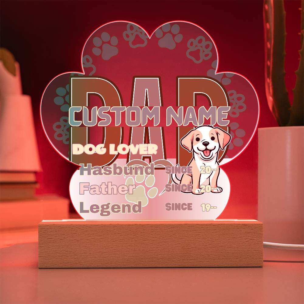 Printed Paw Print Acrylic Plaque, Dad Dog Lover, First Fathers Day, Dads Day Gift, First Grandpa Gifts - Miramor