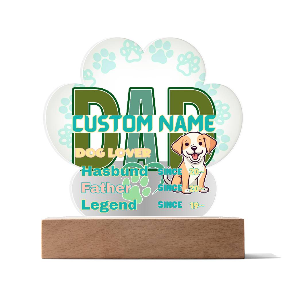 Printed Paw Print Acrylic Plaque, Dad Dog Lover, First Fathers Day, Dads Day Gift, First Grandpa Gifts - Miramor