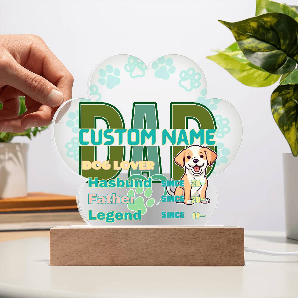 Printed Paw Print Acrylic Plaque, Dad Dog Lover, First Fathers Day, Dads Day Gift, First Grandpa Gifts - Miramor