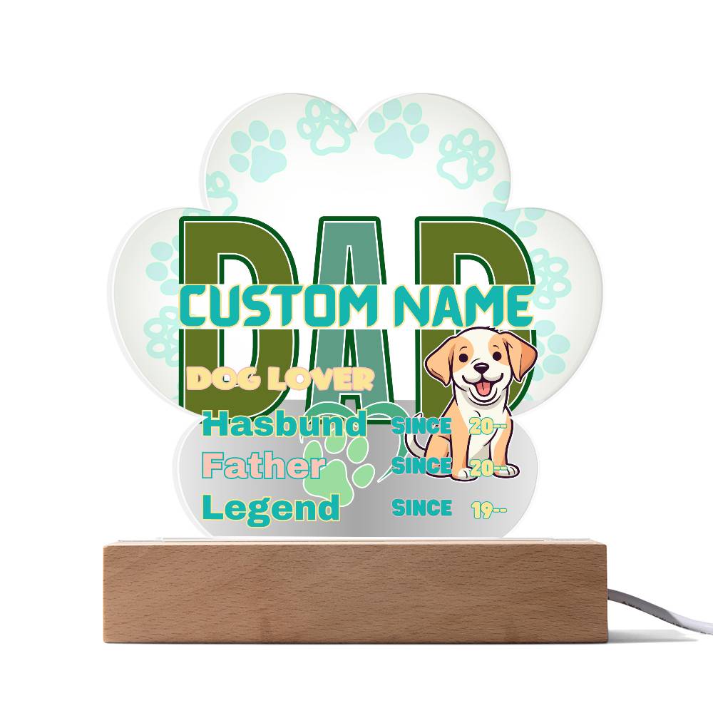 Printed Paw Print Acrylic Plaque, Dad Dog Lover, First Fathers Day, Dads Day Gift, First Grandpa Gifts - Miramor