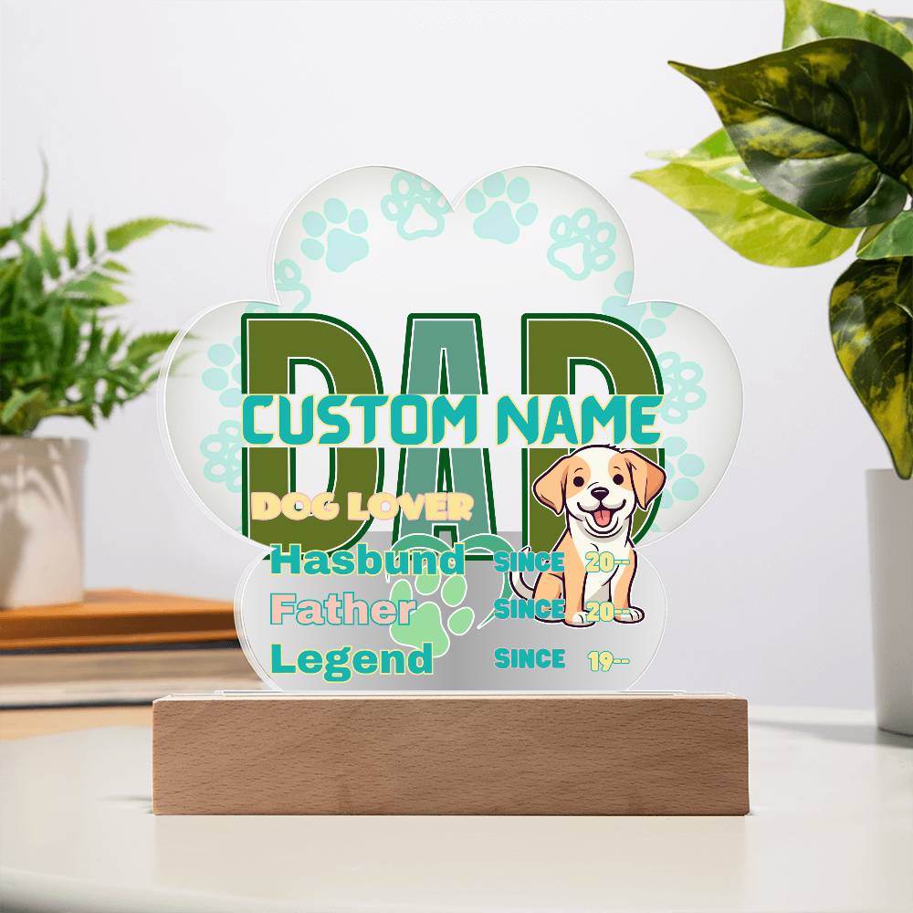 Printed Paw Print Acrylic Plaque, Dad Dog Lover, First Fathers Day, Dads Day Gift, First Grandpa Gifts - Miramor