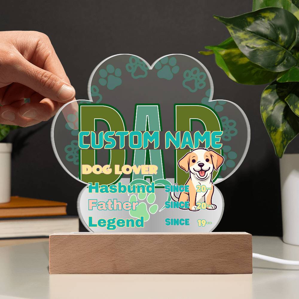 Printed Paw Print Acrylic Plaque, Dad Dog Lover, First Fathers Day, Dads Day Gift, First Grandpa Gifts - Miramor