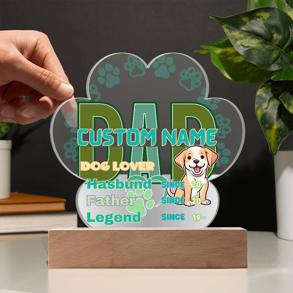 Printed Paw Print Acrylic Plaque, Dad Dog Lover, First Fathers Day, Dads Day Gift, First Grandpa Gifts - Miramor