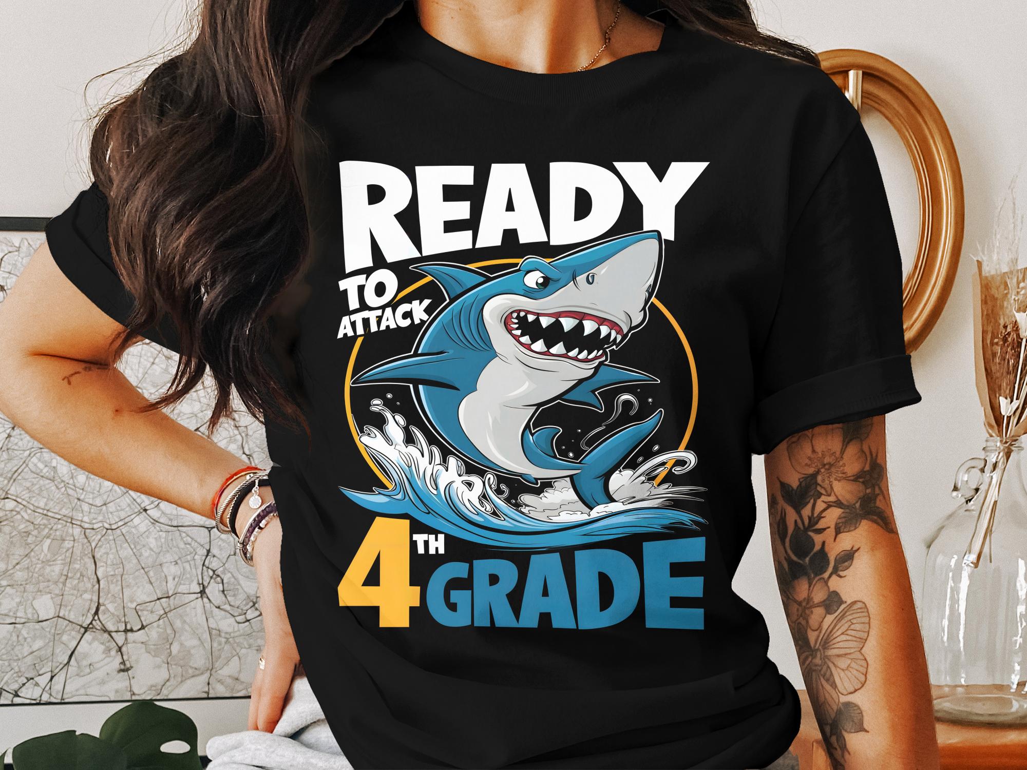 Ready to Attack 4th Grade Shark T - Shirt, Back to School Shark T - Shirt, Kids Graphic Tee, 4th Grade Gift Shirt, Fun and Cool Shark Tee - Miramor