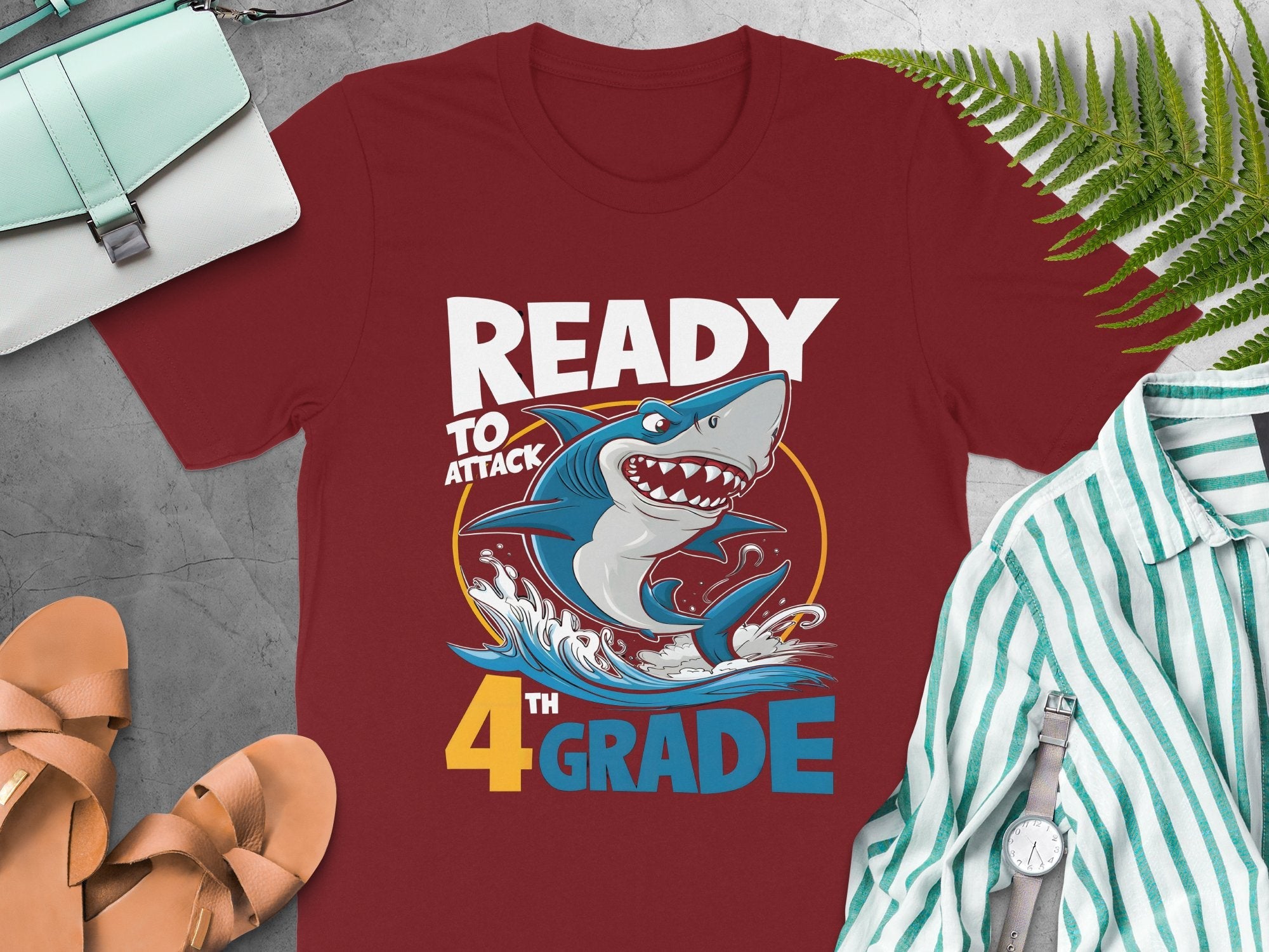 Ready to Attack 4th Grade Shark T - Shirt, Back to School Shark T - Shirt, Kids Graphic Tee, 4th Grade Gift Shirt, Fun and Cool Shark Tee - Miramor