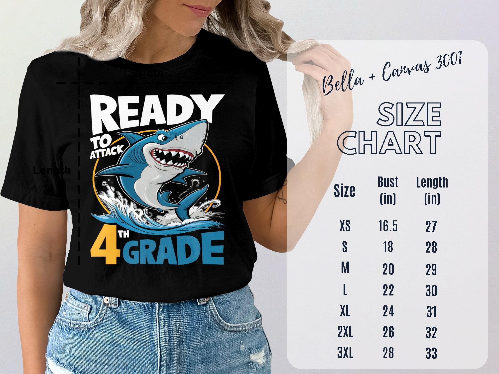 Ready to Attack 4th Grade Shark T - Shirt, Back to School Shark T - Shirt, Kids Graphic Tee, 4th Grade Gift Shirt, Fun and Cool Shark Tee - Miramor