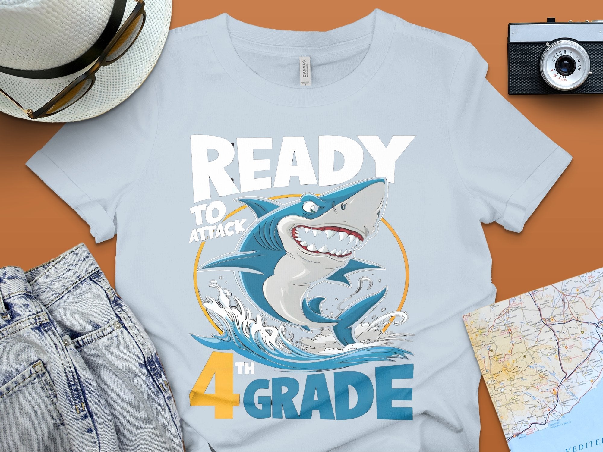 Ready to Attack 4th Grade Shark T - Shirt, Back to School Shark T - Shirt, Kids Graphic Tee, 4th Grade Gift Shirt, Fun and Cool Shark Tee - Miramor