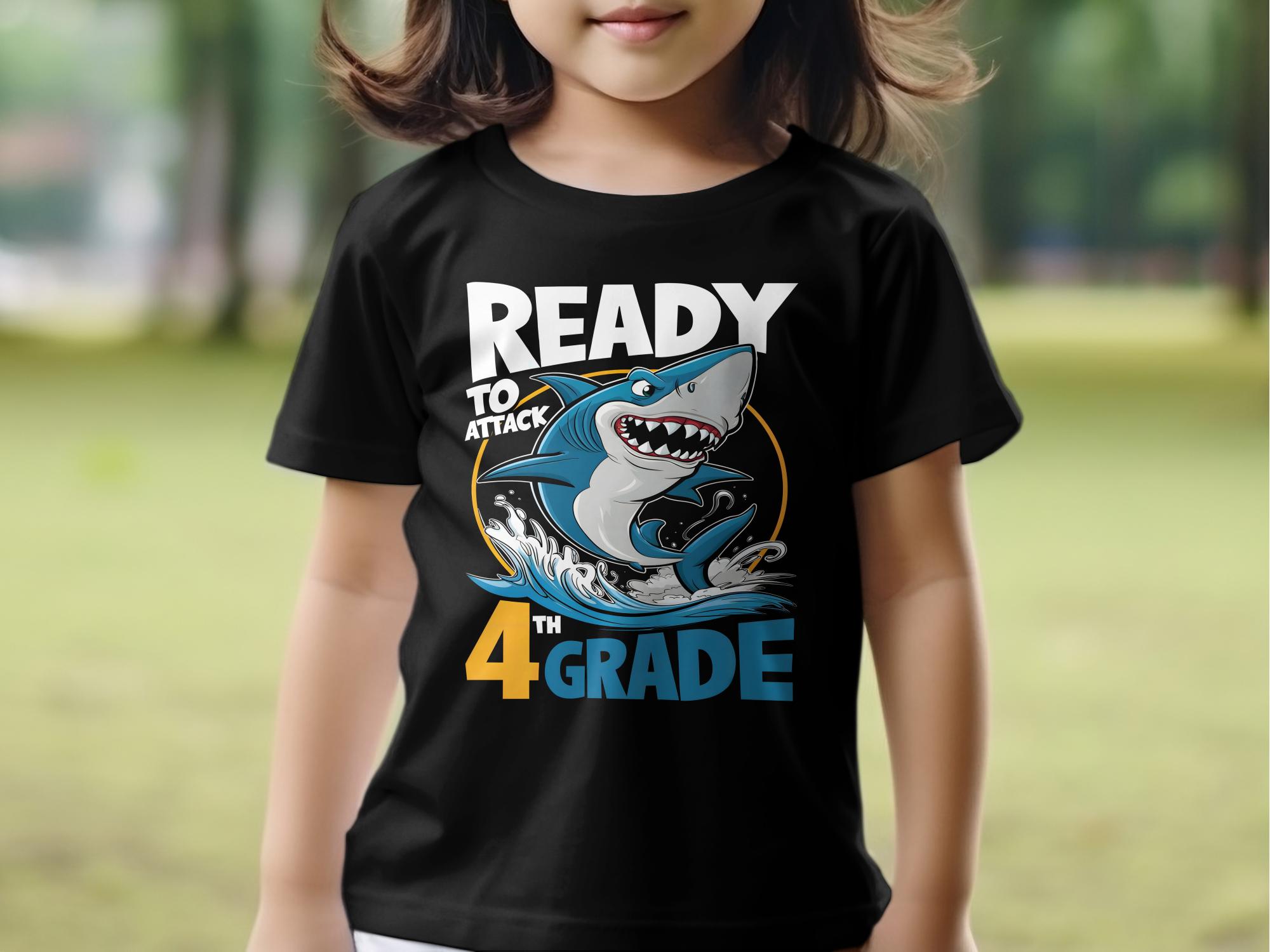 Ready to Attack 4th Grade Shark T - Shirt, Back to School Shark T - Shirt, Kids Graphic Tee, 4th Grade Gift Shirt, Fun and Cool Shark Tee - Miramor