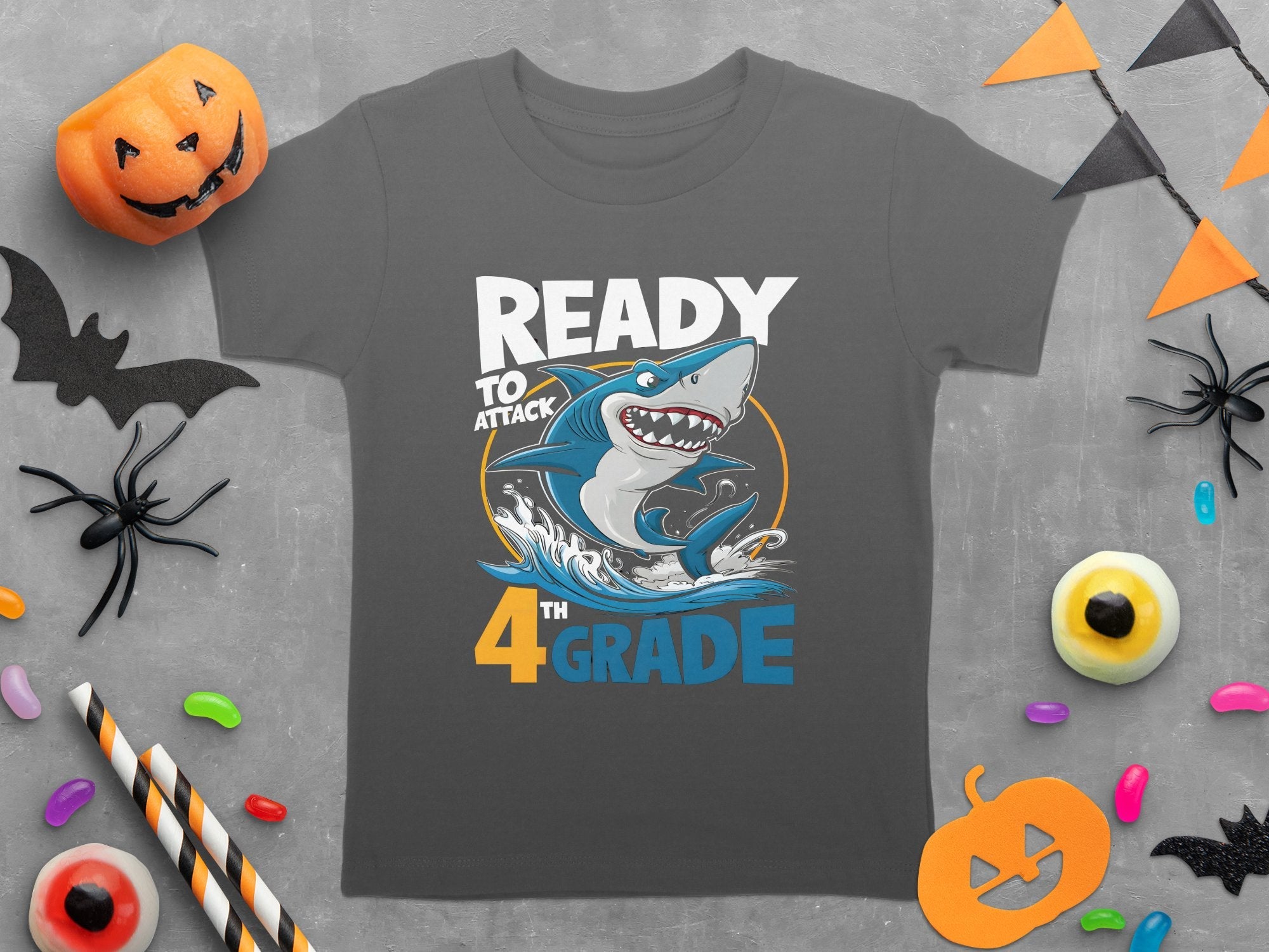 Ready to Attack 4th Grade Shark T - Shirt, Back to School Shark T - Shirt, Kids Graphic Tee, 4th Grade Gift Shirt, Fun and Cool Shark Tee - Miramor