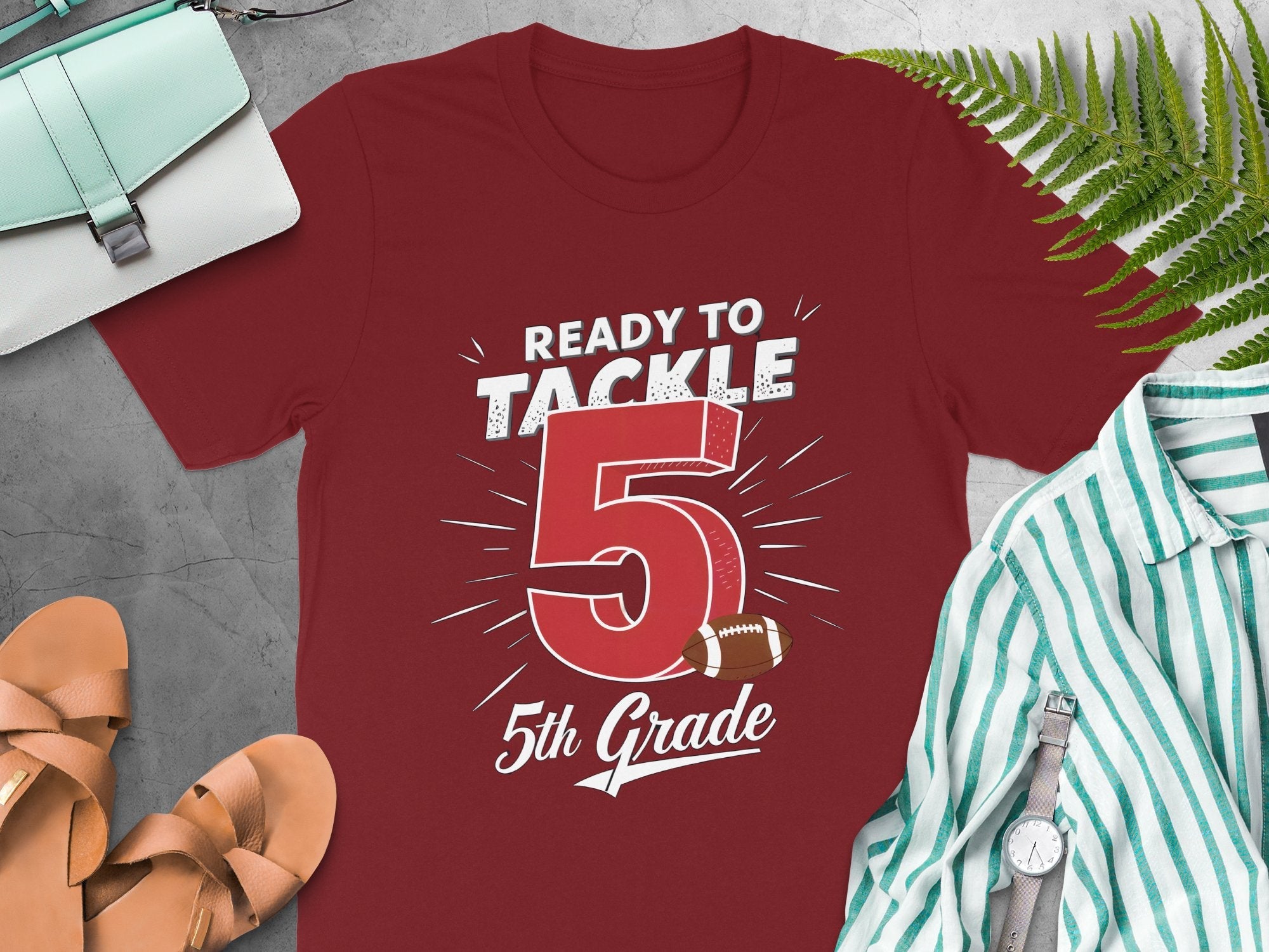 Ready to Tackle 5th Grade T - Shirt, 5th Grade Back to School Shirt, Kids School Shirt, Fun 5th Grade Shirt, Football 5th Grade T - Shirt - Miramor