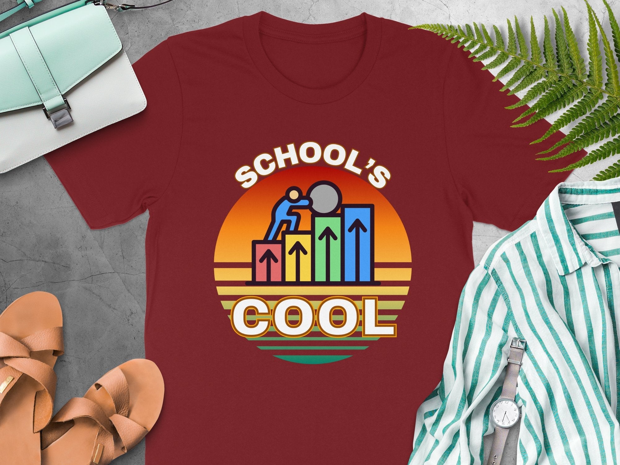 School's Cool Retro Style Graphic Tee, Unique School Theme Shirt, Fun Back to School T - Shirt, Trendy Casual Wear Tee for Students - Miramor