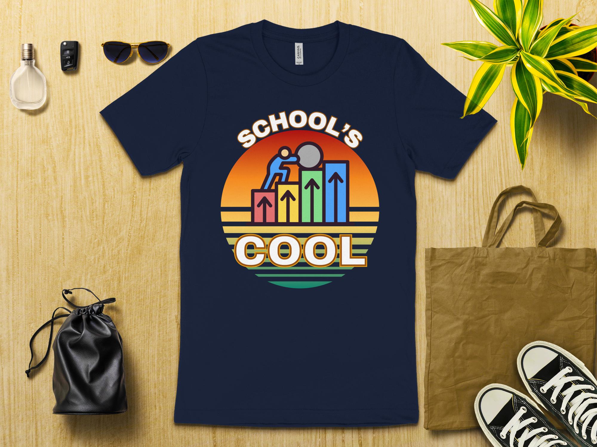 School's Cool Retro Style Graphic Tee, Unique School Theme Shirt, Fun Back to School T - Shirt, Trendy Casual Wear Tee for Students - Miramor