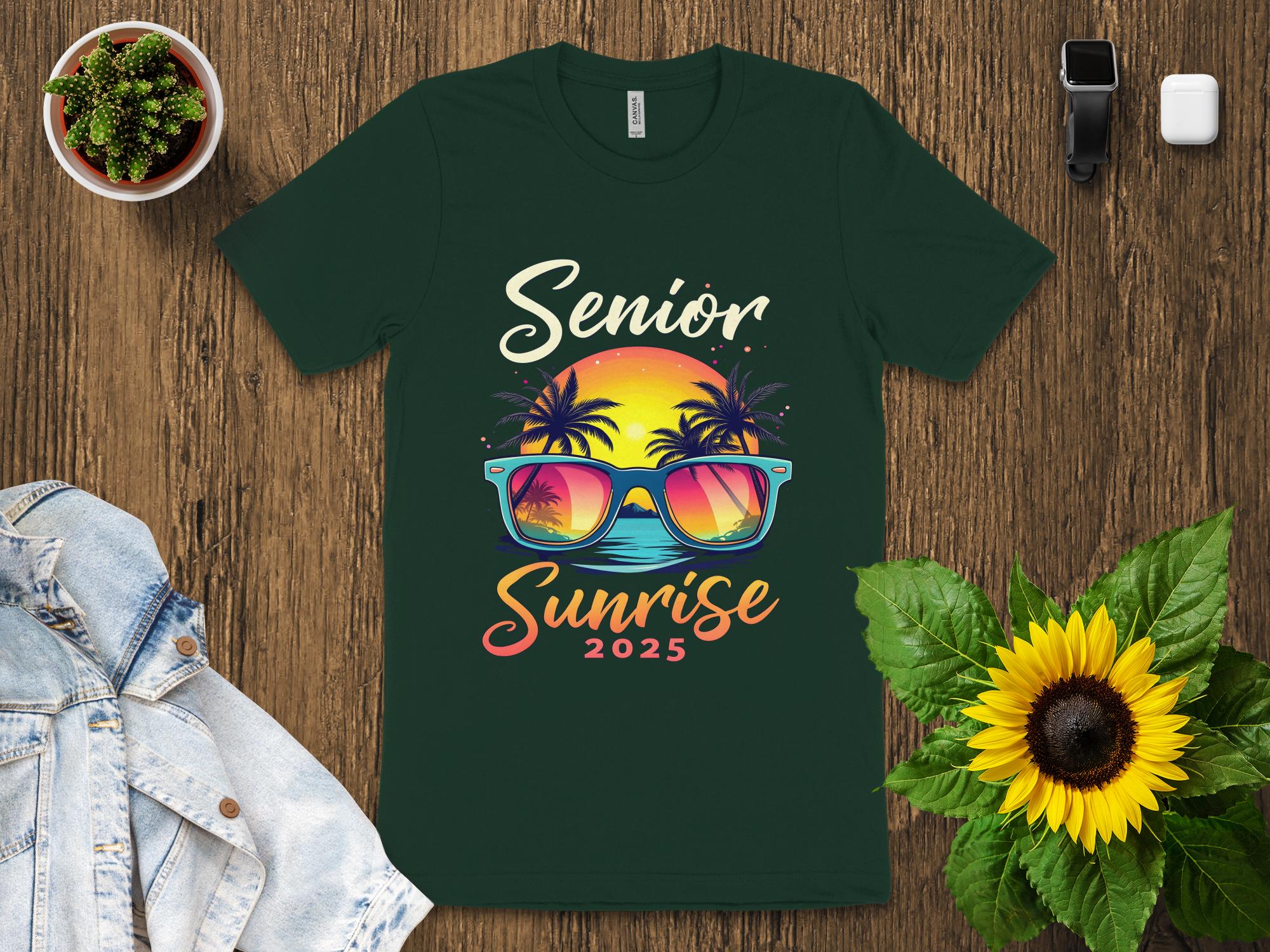 Senior Sunrise 2025 T - Shirt, Beach Sunset Graphic Tee, Class of 2025 T - Shirt, Vacation Vibes, Palm Trees, Sunglasses Shirt - Miramor