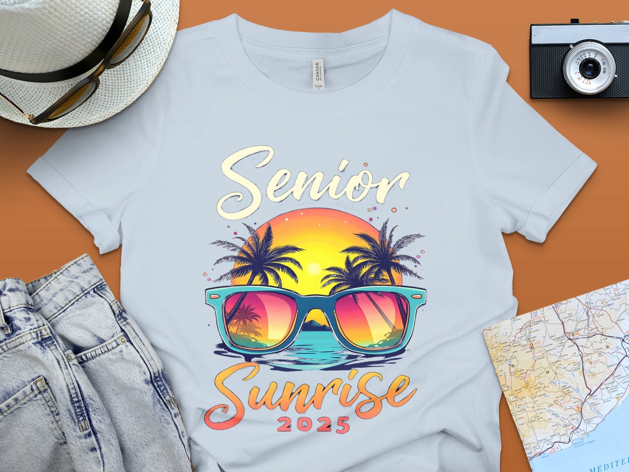 Senior Sunrise 2025 T - Shirt, Beach Sunset Graphic Tee, Class of 2025 T - Shirt, Vacation Vibes, Palm Trees, Sunglasses Shirt - Miramor